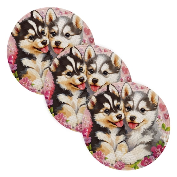 BZSMCE Mats for Pots,Pans Place Two Puppies Surrounded by Flowers Simple Style Pattern Pot Mats
