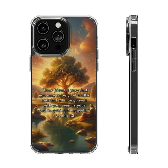 DistinctInk Hybrid (Acrylic / TPU) Clear Slim Fit Case for Apple iPhone 13 Pro (6.1" Screen) - "Biblical Blessing: Good Health and Well-being in 3 John 1:2"
