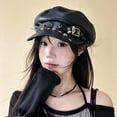thumbnail image 4 of Polyurethane Women's Beret with Punk Rivet Design for Music Festivals, Parties and Everyday Wear, 4 of 9