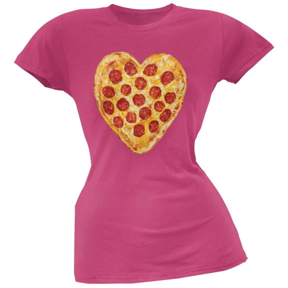 Pepperoni Pizza Heart Pink Soft Juniors T-Shirt