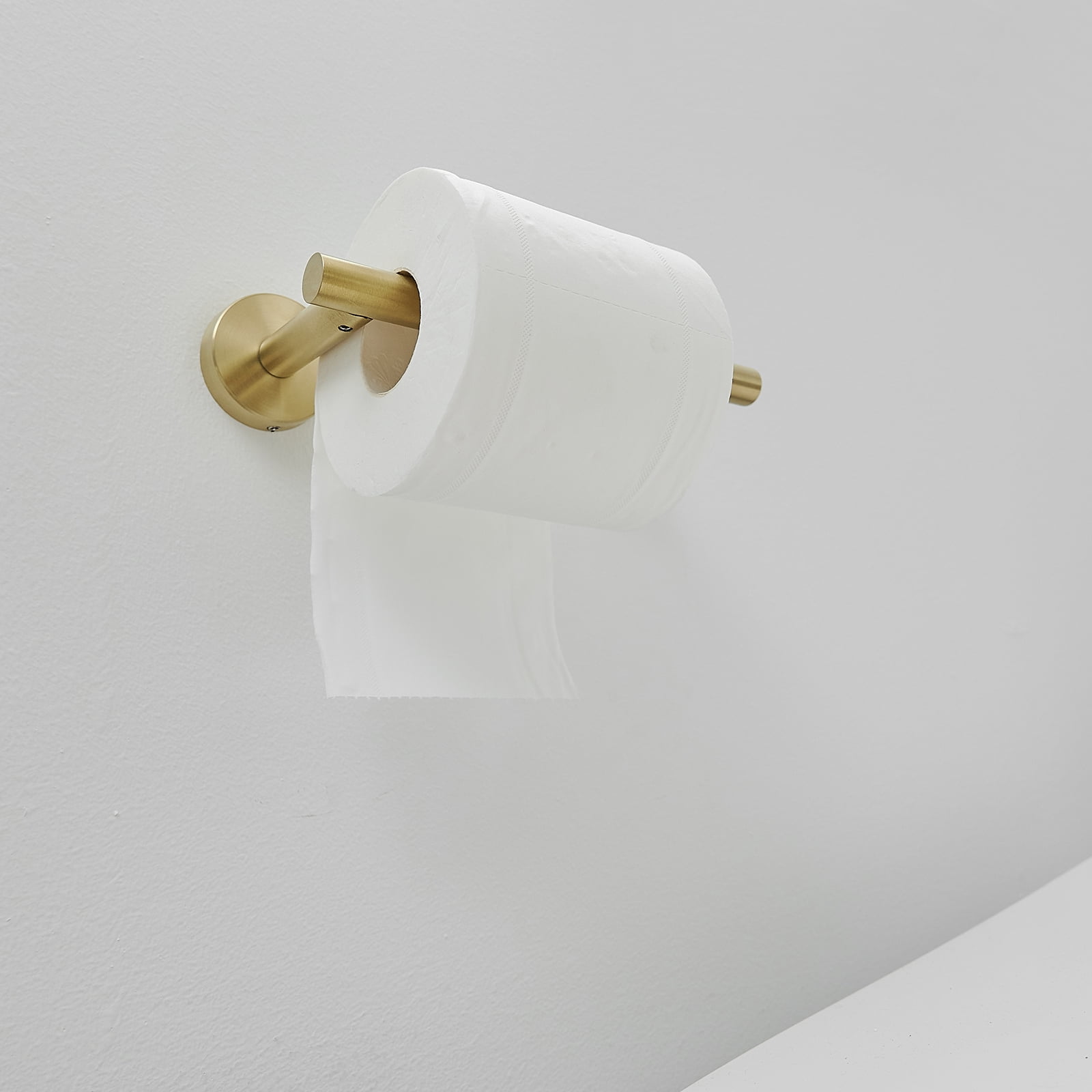 BWE Double Post Pivoting Wall Mounted Towel Bar Toilet Paper Holder in Brushed Gold