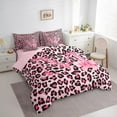 thumbnail image 3 of Manfei Cheetah Print Letter Twin Bedding Sets 7-Piece, Pink Bowknot Monogrammed M Bedding Comforter Set, Modern Fashion Style Reversible Sheet Sets, Luxury Bedroom Decor, 3 of 7
