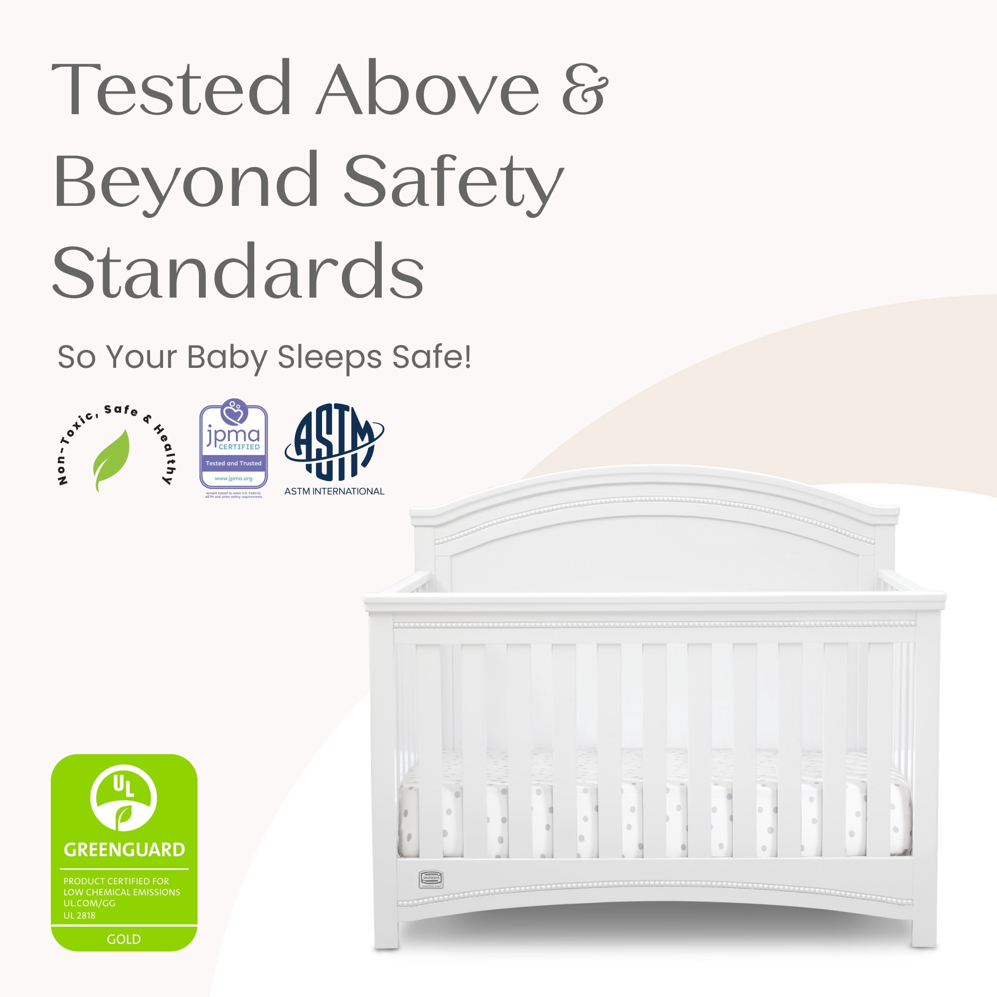 Simmons Kids Emma 4-in-1 Convertible Baby Crib - Greenguard Gold Certified, Bianca White