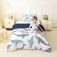 thumbnail image 4 of jejeloiu Bohemian Whale Art Twin Comforter Sets,Swirly Pattern Print Bedding Set For Boys,White Blue,Navy Blue Reversible,2 Pieces,1 Comforter and 1 Pillowcase, 4 of 7