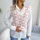thumbnail image 5 of Suéter con cuello en V para mujer, chaleco con patrón de corazón dulce, sin mangas, suéter con dobladillo acanalado, prendas de punto informales, 5 of 8