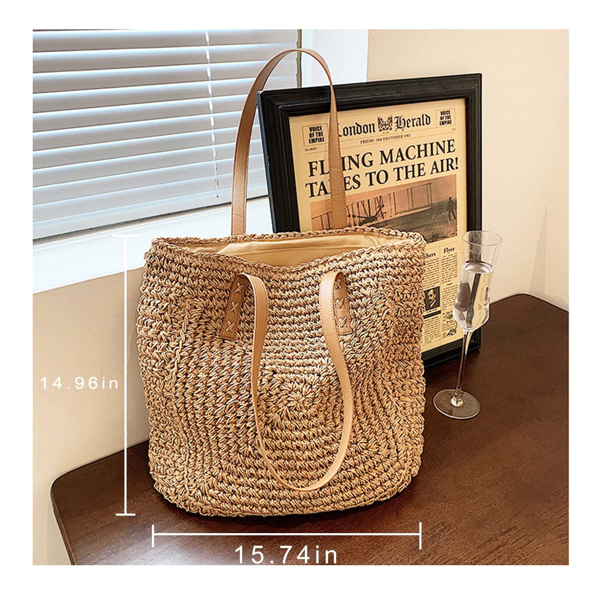  TOFUNTOY Large Straw Tote Bag for Women Straw Beach Bag, Straw  Handbags for Women, Summer Bags for Women Trendy, Women Large Beach Straw  Woven Zipper Closure Tote Bag