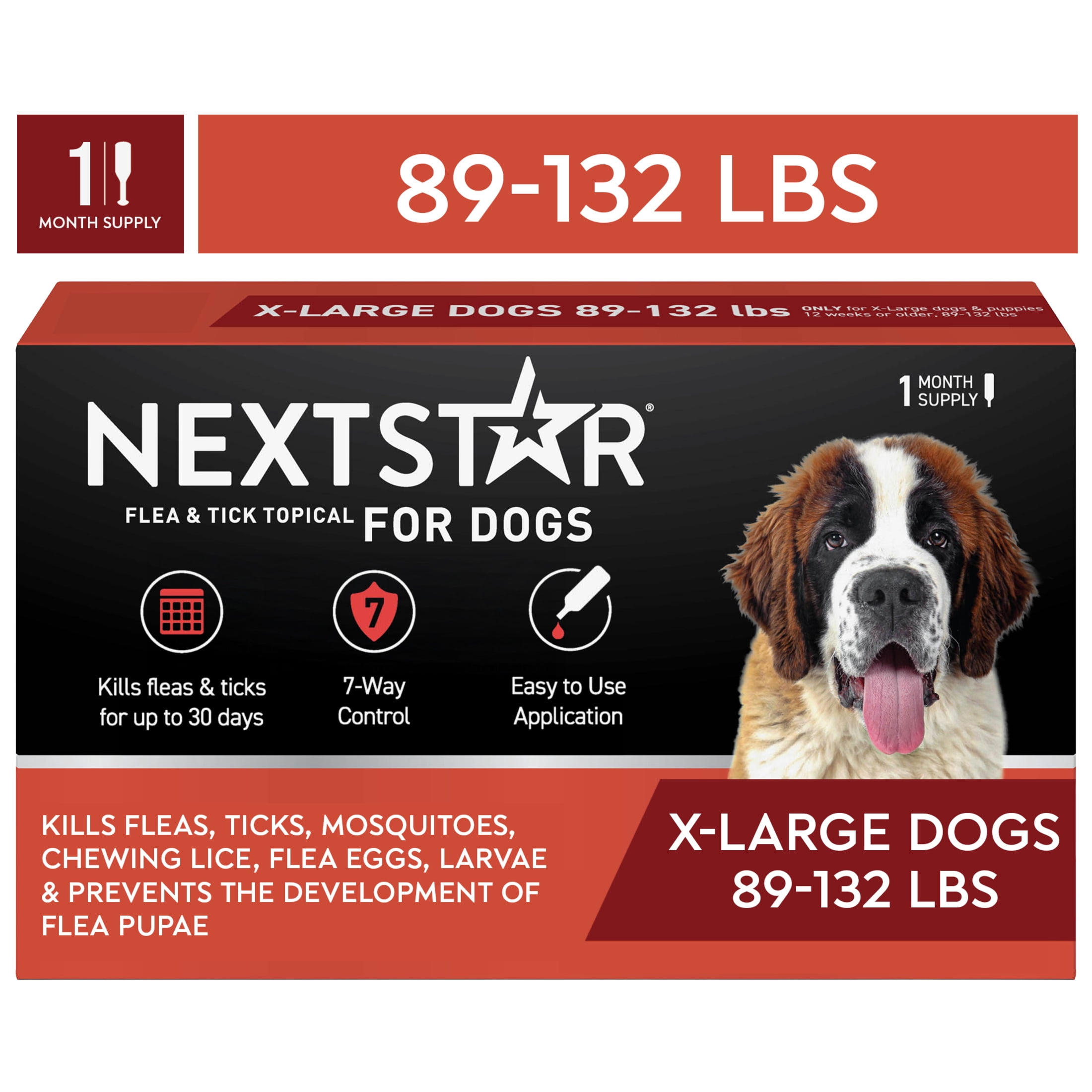 (2 pack) NEXTSTAR Flea & Tick Topical Prevention for Dogs 89-132 lbs, 1-Month Supply