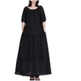 thumbnail image 2 of BEFOKA Robe pour Femme Grande Taille, Liquidation de Robes d'Été pour Femmes, Jupe de Complet Ample et Décontractée d'Été pour Femme à Couleur Unie, Manches Mi-Longues, Col Rond, 2 of 5