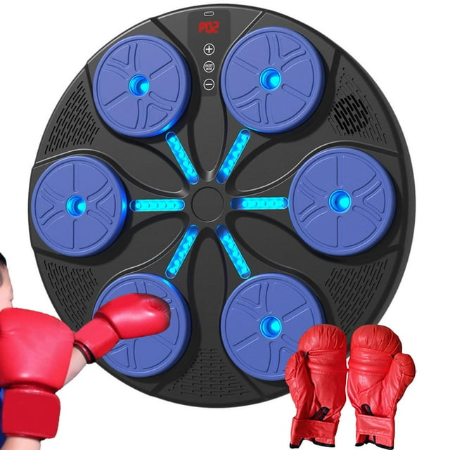 Máquina de boxeo musical, equipo de boxeo con almohadilla de perforación, con guantes, práctica de música, entrenador de boxeo, objetivo electrónico Guantes adultos azules