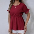 thumbnail image 5 of RYRJJ Women's Babydoll Tops Ruffle Short Sleeve T Shirt Summer Pleated Peplum Blouse Loose Fit Tunic Tee(Wine,L), 5 of 7