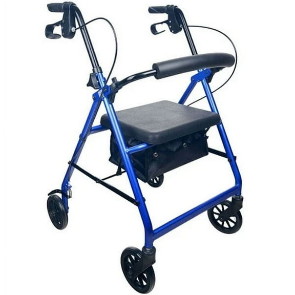 Dynarex DynaGo Advantage Rollator - Foldable and Portable, Stand-Up Rolling Walker - 6” Wheels, Adjustable Height Handles & 300 lb. Weight Capacity, Blue Frame, 1 Rollator