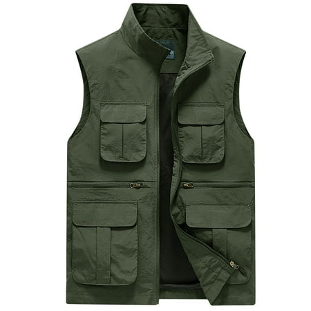 Men s Outdoor Travel Quick Dry Lightweight Multi-Pockets Vest Hiking Camping Fishing Vest Gilet Army Green L
