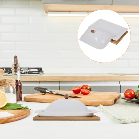 OUNONA Lids Countertop Wooden Bead Butter Dish 19X11.5X7CM