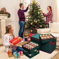 thumbnail image 2 of Lambada Christmas Ornament Storage Box, Large Christmas Storage Container with Side Open, Stackable Xmas Decorations Organizer with Lid - Stores up to 128-3" Ornaments - Oxford Fabric (Green), 2 of 8