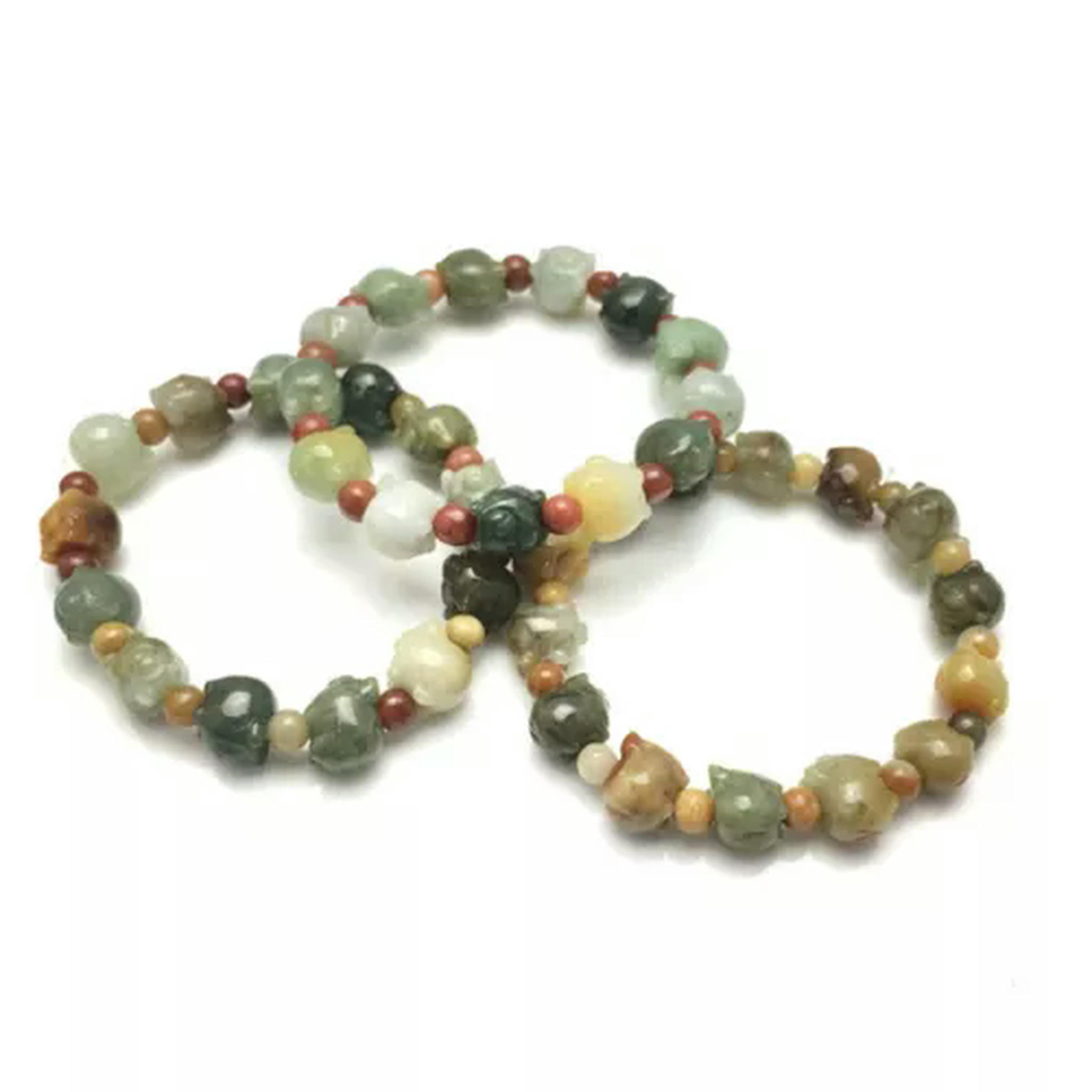 HOOUN 1PCS Natural Grade A Jade Jadeite Women Lucky Zodiac Pig Beaded Bracelet