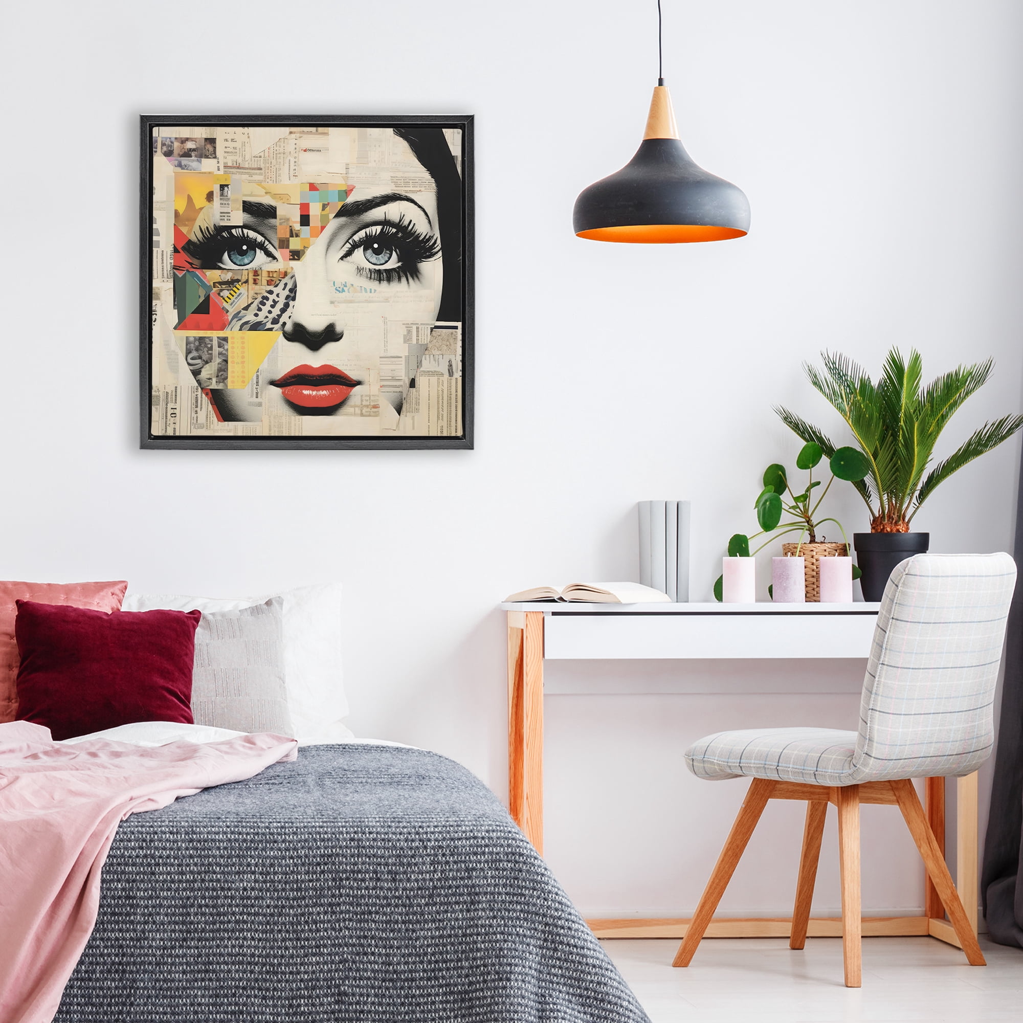 Stupell Industries Fashion Collage Pop Portrait Black Framed Floater Canvas Wall Art, design by Creative Studio