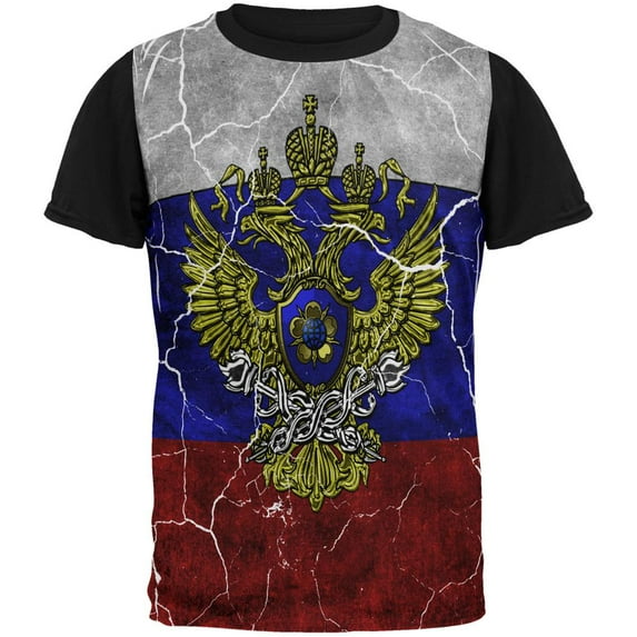 Distressed Russian Imperial Flag All Over Mens Black Back T Shirt