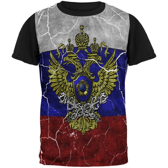 Distressed Russian Imperial Flag All Over Mens Black Back T Shirt