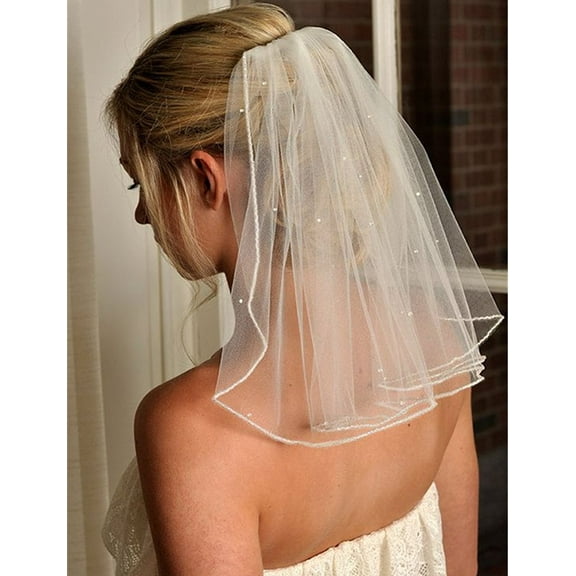 EllieWely 1 Tier Blusher Length 40 cm(16 inch) Crystal Beaded Wedding Bridal Veil With Metal Comb HD22 White