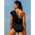 thumbnail image 3 of Hilor Women's One Piece Swimsuits Asymmetric Double Ruffles One Shoulder Swimwear, 3 of 13