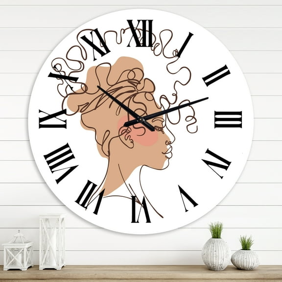 Designart 'One Line Portrait Of African American Woman I' Modern Wall Clock