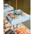 thumbnail image 2 of Fsddascl Blue Coastal Outdoor Tablecloth - 54x54 Inch Square Dining Table Cover, Summer Nautical Beach Conch Starfish Coral Waterproof Outdoor Table Cloth with Umbrella Hole & Zipper for Patio, 2 of 7