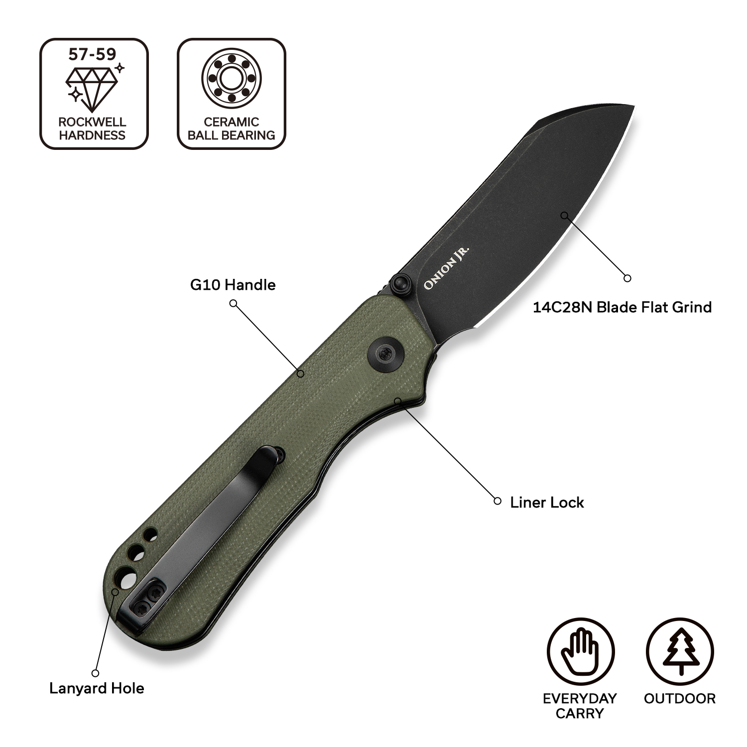 CIVIVI Crabby Pocket Knife, EDC Folding Knife for Men Women with Swedish 14C28N Blade Contoured G10 Handle, Designed by Ken Onion Jr. C24055-1