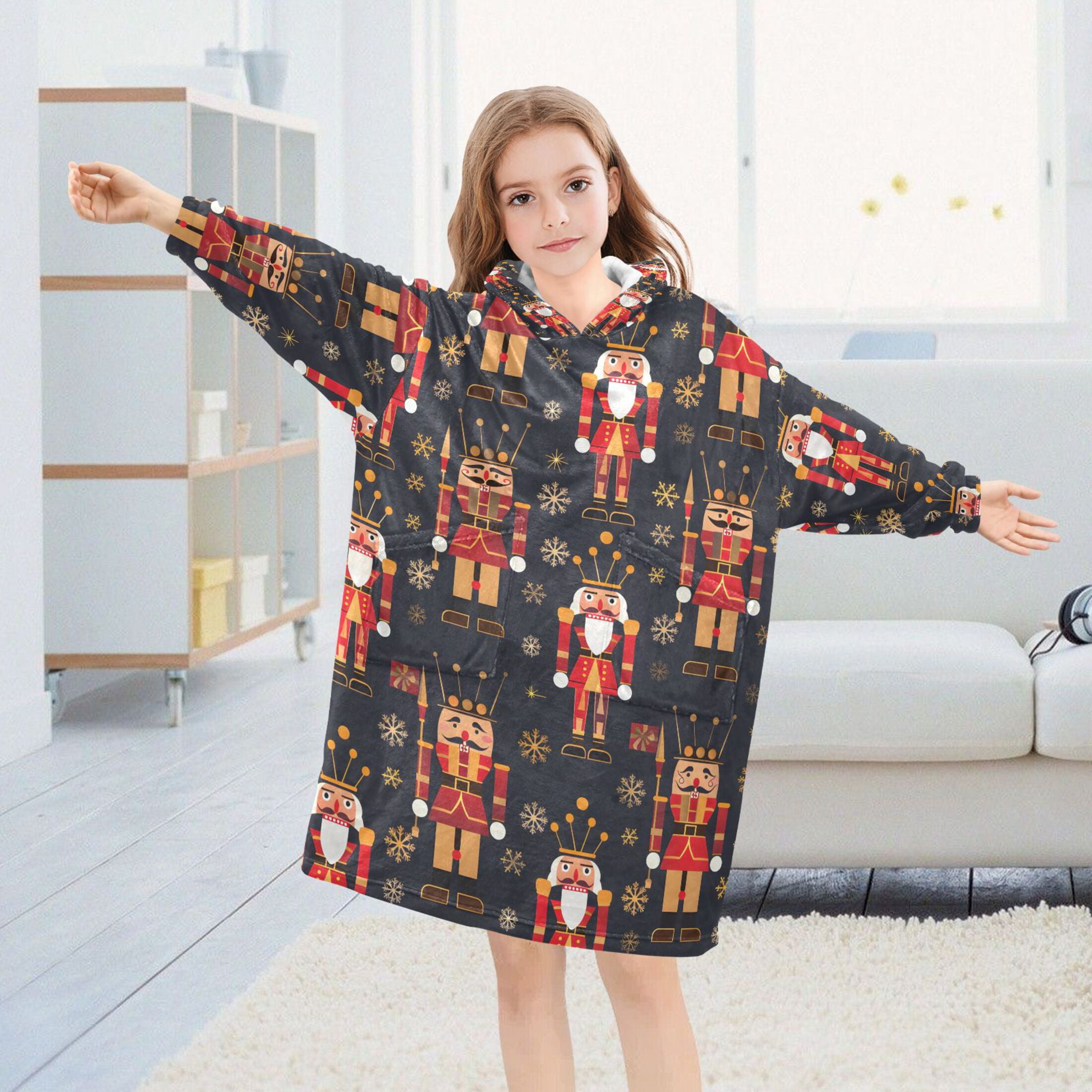 joogoo Wearable Blanket Hoodie for Christmas Golden Nutcracker Oversized Sherpa Hooded 3-14 YR M