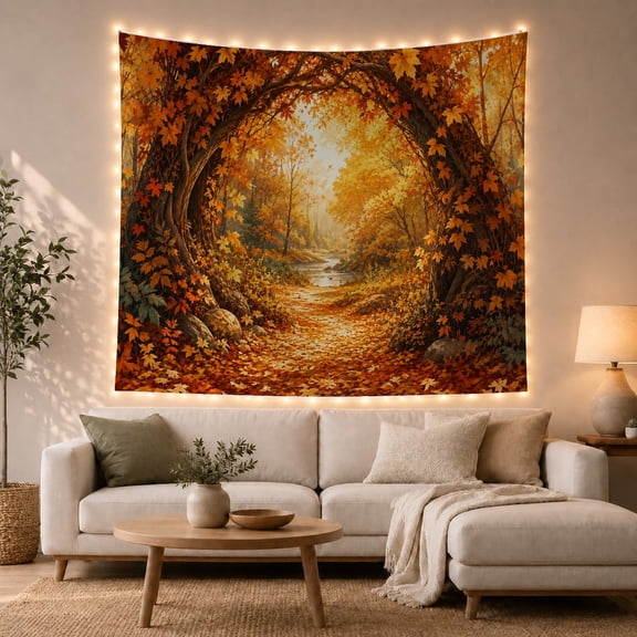 Autumn Forest Path Tapestry Wall Hanging