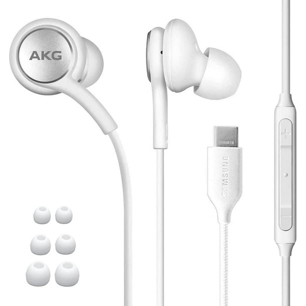 Earbuds USB Headphones for Samsung Galaxy S9 - Designed by AKG - Cable with Volume Remote Type-C Connector - White - Walmart.com