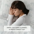 thumbnail image 6 of Light Blue Flower Bunch 4 Piece 100% Cotton Flannel Deep Pocket Sheet Set, Full, by Noble Linens, 6 of 8