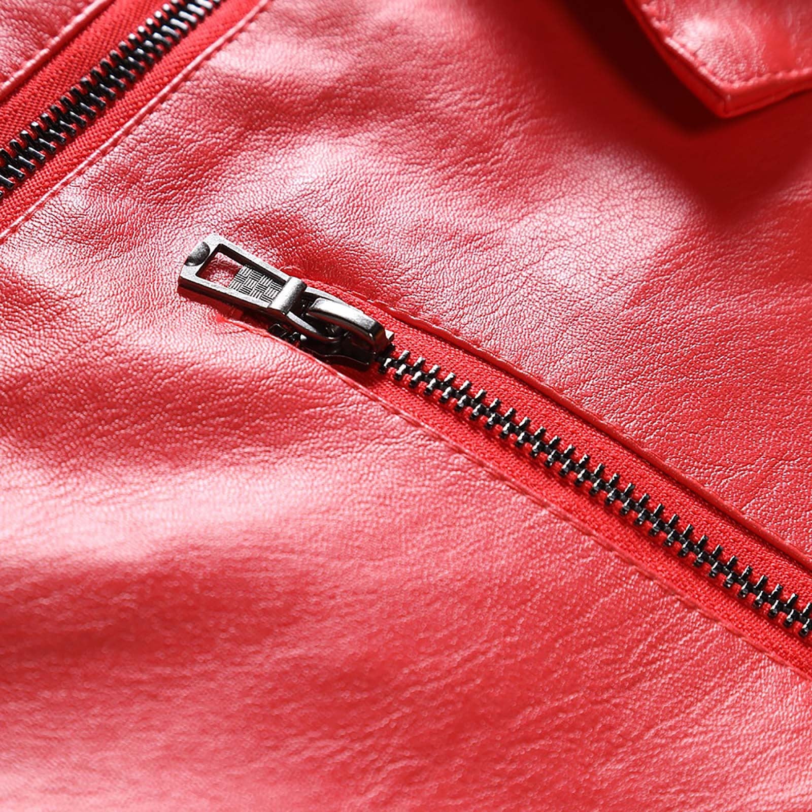 USNSM Men's PU Leather Jacket Trendy Casual Plus Size Motorcycle Biker Coat Lapel Zipper Cardigan Long Sleeve Outerwear with Pockets Red L