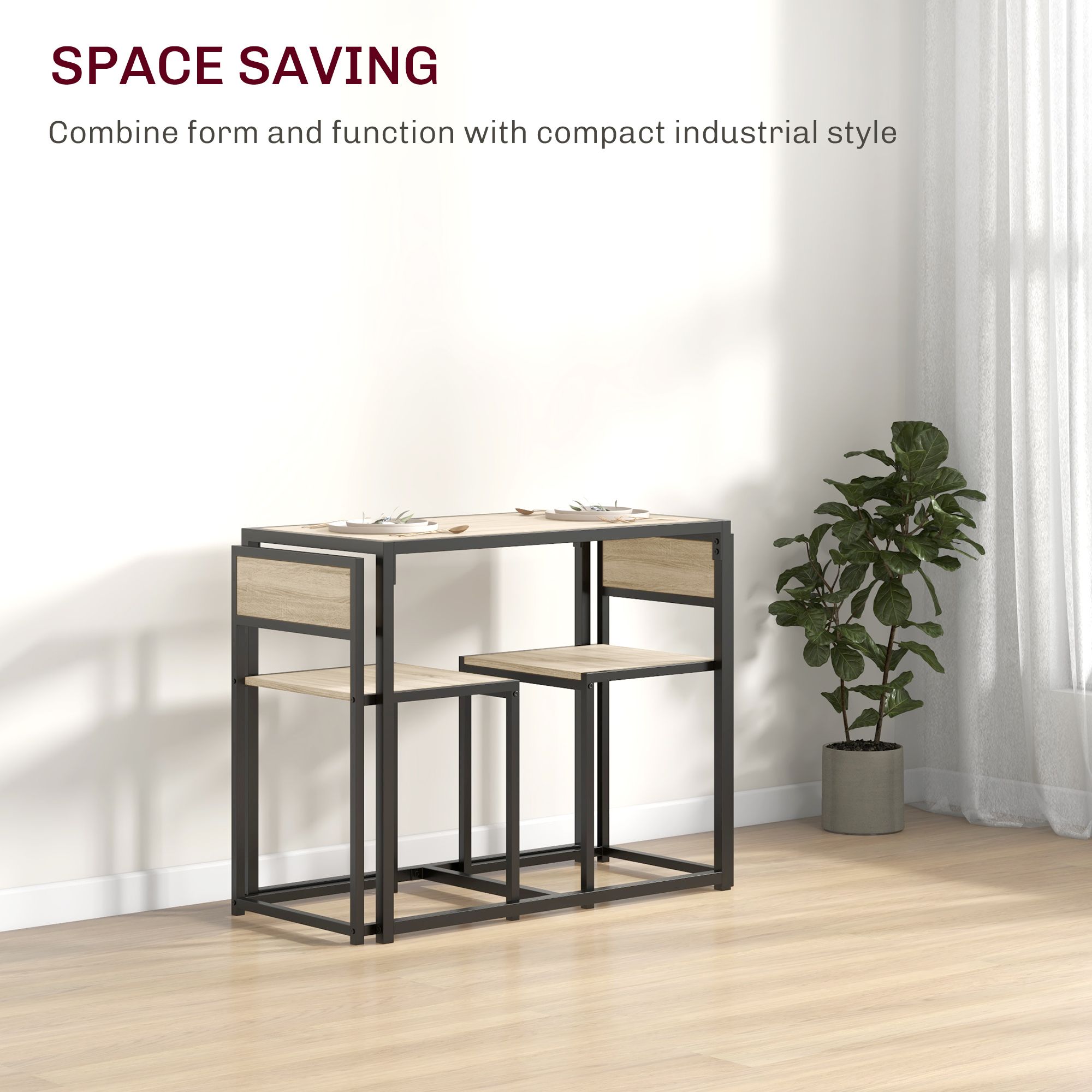 3 Piece Kitchen Table Set with Rectangular Table and 2 Dining Chairs, Oak