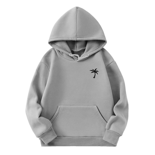 GDREDA Chandails en Molleton Col Rond Enfants Filles Chemise de Sport Garçon Fille Personnalité Décontractée Imprimé Cocotier Chandail à Capuchon Pull à Capuche avec Poche Adapté pour Adolescent (Gris, 13-14 Ans)