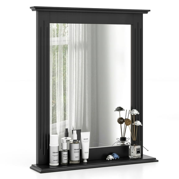 Gymax Bathroom Wall-Mounted Mirror w/ Shelf Vanity Makeup Mirror Multipurpose White