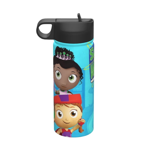 super why Kids Insulated Water Bottle With Straw - 18 Oz Stainless Steel Double Wall Vacuum Cup, Leakproof, Bpa Free, Suitable For Boys And Girls