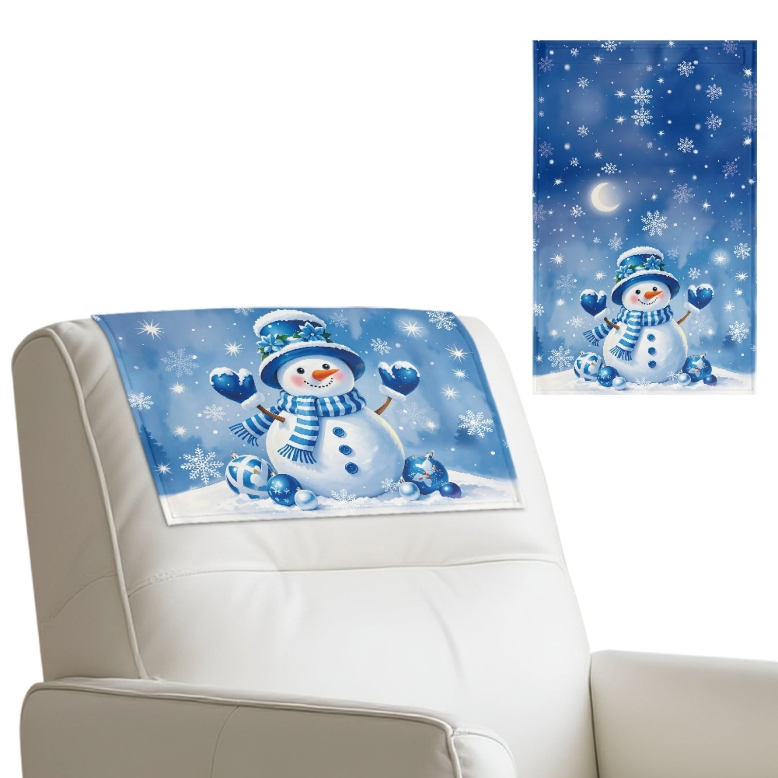 Xixirimido Blue Christmas Snowman Pattern Headrest Covers for Recliners Leather Dining Chair Slipcovers Universal Sofa Headrest Cover Office Chair Headrest Covers, 1Pcs