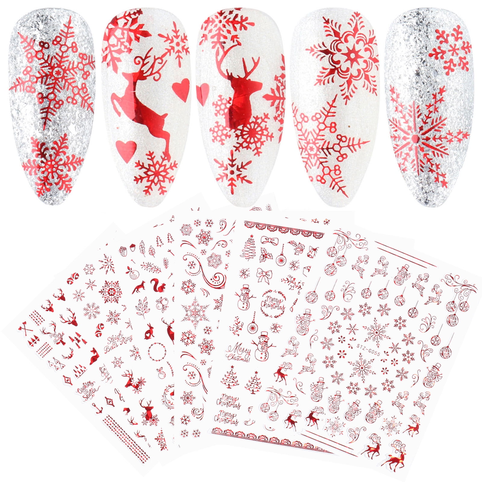 JMEOWIO Christmas Nail Art Stickers Self-Adhesive Nail Decal Winter