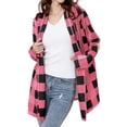 thumbnail image 1 of Women Colorblock Plaid Elbow Patch Long Sleeves Cardigan, 1 of 7