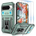 thumbnail image 1 of KOMI for Google Pixel 9 Case/Pixel 9 Pro Case with [2 Pack] HD Screen Protector + Slide Camera Cover, 360° Rotation Ring Kickstand [Military Grade] Shockproof Protective Phone Case, Alpine Green, 1 of 5