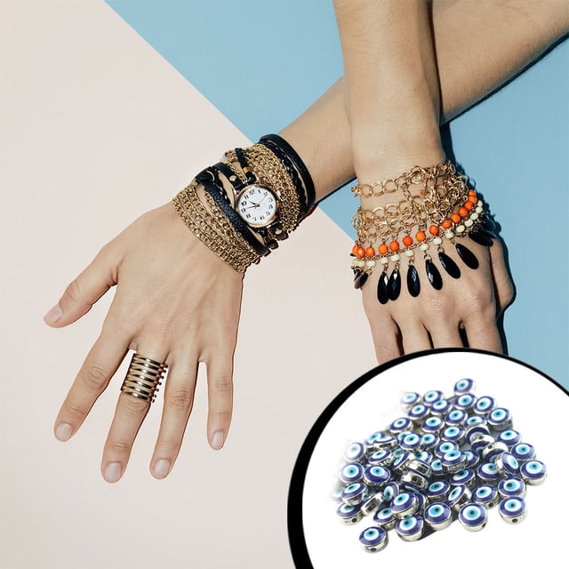 100 Pcs Perles Rondes Plates avec Trous Brillants DIY Trous Entretoises Polies Perles Entretoises Colorées Ensemble de Fournitures de Bijoux Fait Main pour Collier Type2