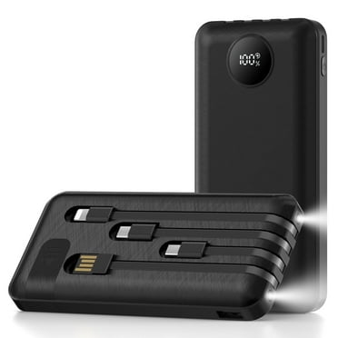 Yelomin 20000mAh Power Bank for iPhone, Portable Charger with 4 Built-in Cables, Battery Pack with LED Display&Flashlight, Phone Charger for Travel,Compatible iPhone Android Samsung Devices (Black)