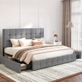 thumbnail image 2 of Einfach King Fabirc Platform Bed with 4 Big Storage Drawers, Square Button Tufted Adjustable Headboard, Light Grey, 2 of 9
