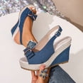 thumbnail image 5 of Womens Casual Wedge Sandals Platform Shoes Classic Retro Sandals Bohemian Wedge Heels Blue Size 8.5, 5 of 7