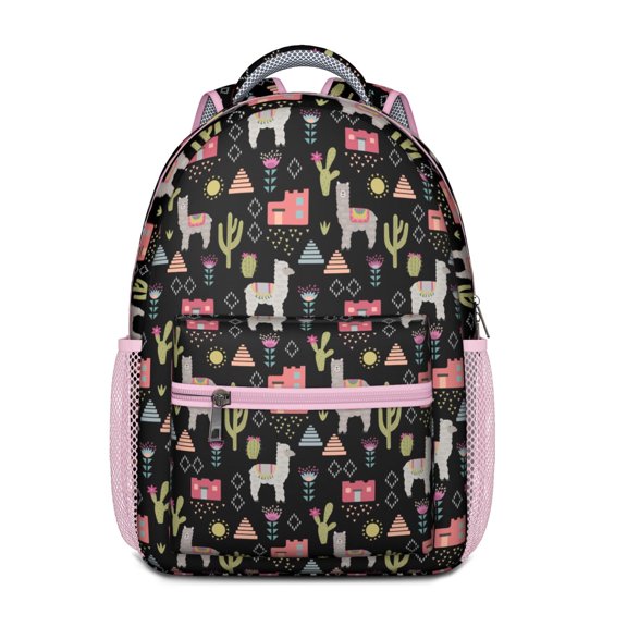 Cute Llama Cartoon Print Backpack for – Kawaii Alpaca Face Pattern with Adorable and Funny School Bag Design