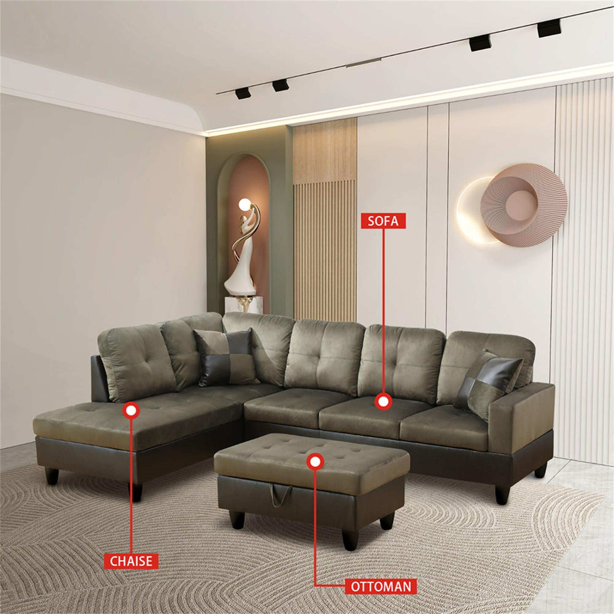 Kadyn Living Room Sofa 3-Piece Set, 3-Seater L-Shaped couch, Removable Ottoman, Small Sofa for Small Apartments, Living Rooms and Offices ( Gray Brown ) Kadyn Living Room Sofa 3-Piece Set, 3-Seater L-Shaped couch, Removable Ottoman, Small Sofa for Small Apartments, Living Rooms and Offices ( Gray Brown )