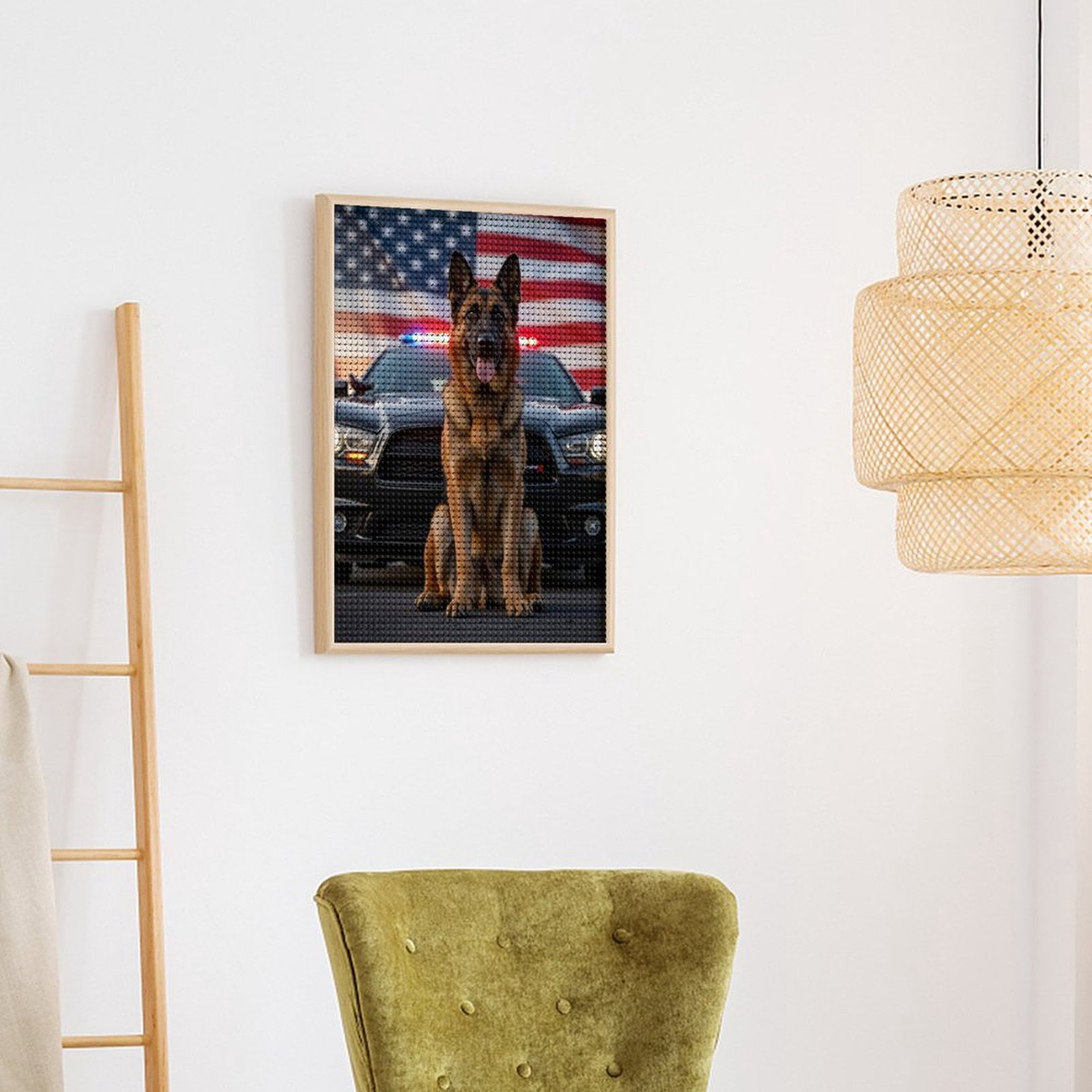 Diamond Art Kits for Adults, Dog Police Car American Flag 5D Diamond Painting Kits for Adults Beginners, DIY Full Drill Diamond Painting, Gem Art and Crafts 12x16