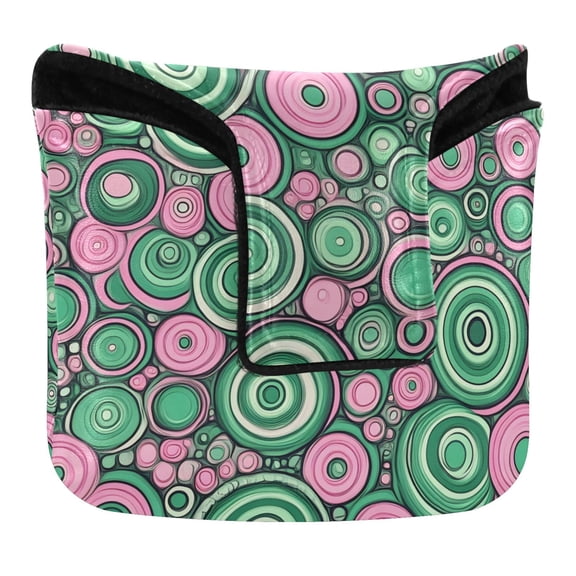 Haosy Abstract Pink Green Circles Golf Mallet Putter Cover Strong Magnetic Leather Golf Club Headcover Closure