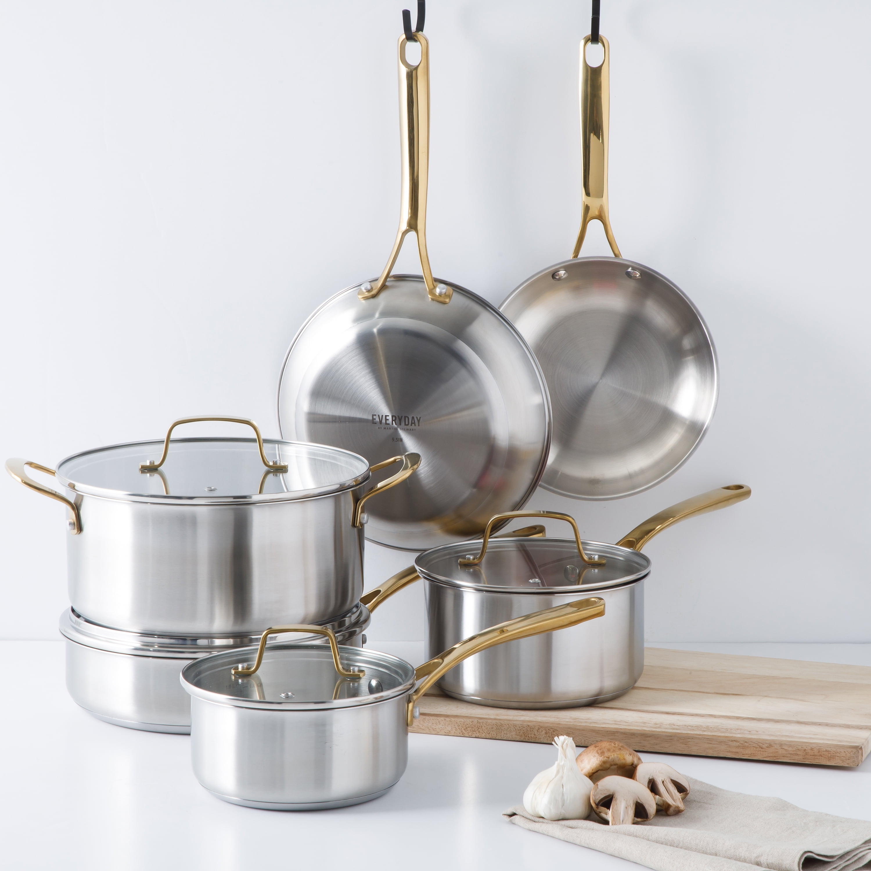 Martha Stewart Everyday Midvale 10-Piece Stainless Steel Cookware Set, Cooking Pots and Pans Set