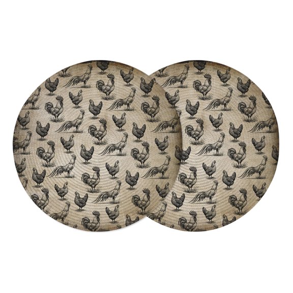 Round Placemats Vintage Farm 15 inch Set of 2 Table Mats for Dining Table Farmhouse Chicken Heat Resistant Non-Slip Kitchen & Home Decorative Place Mat Set